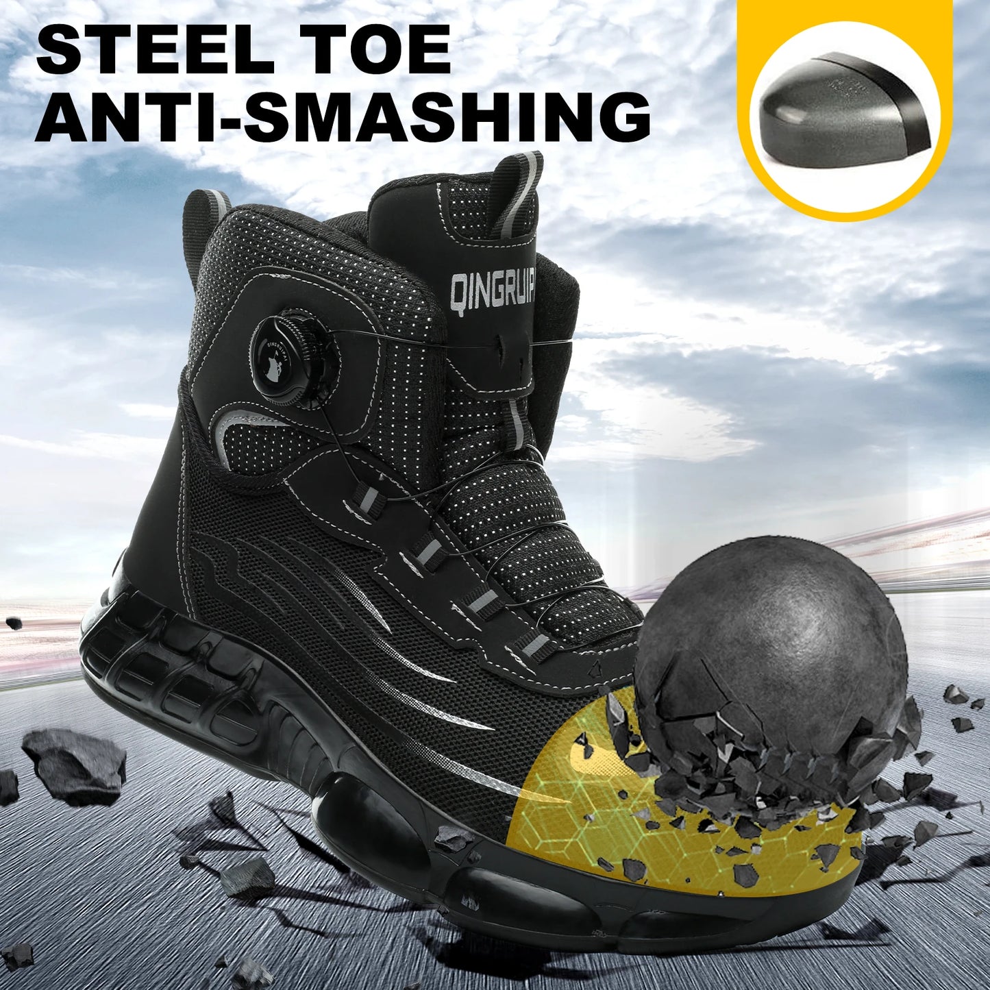 Men's High Top Lace-Free Work Shoes With Anti-Smash Puncture-Resistant
