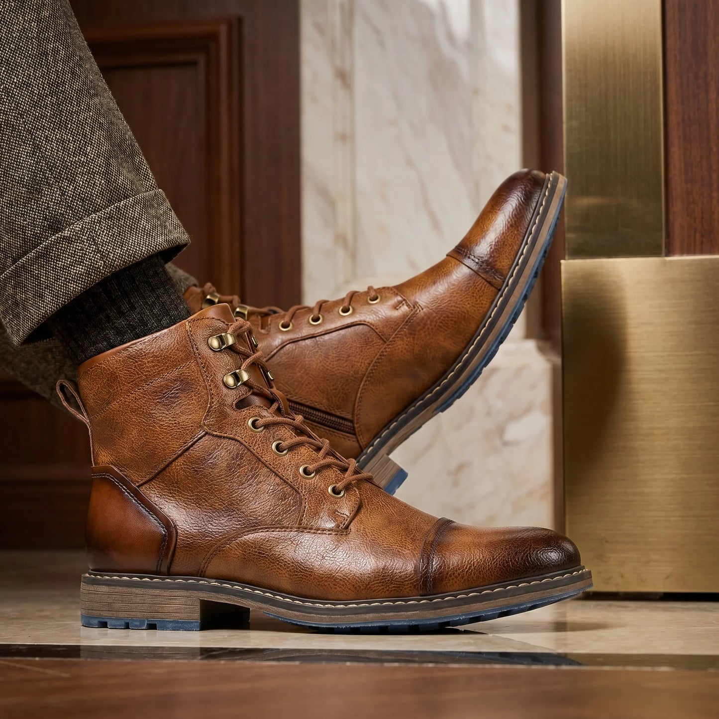 Leather Boots For Men With Zipper Ankle Style Spring Fashion