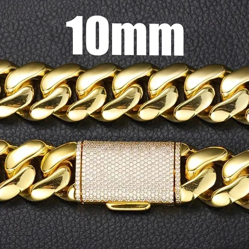 Hip Hop Bling Iced Out Gold-Plated Cuban Miami Link Necklace