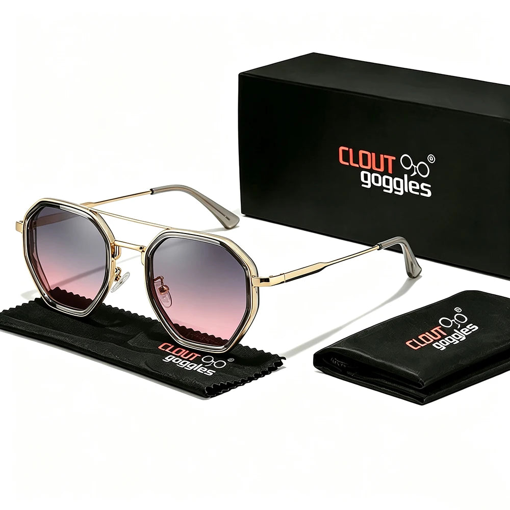 Yooske Classic Metal Polygon Sunglasses Featuring Uv400 Plastic Lenses