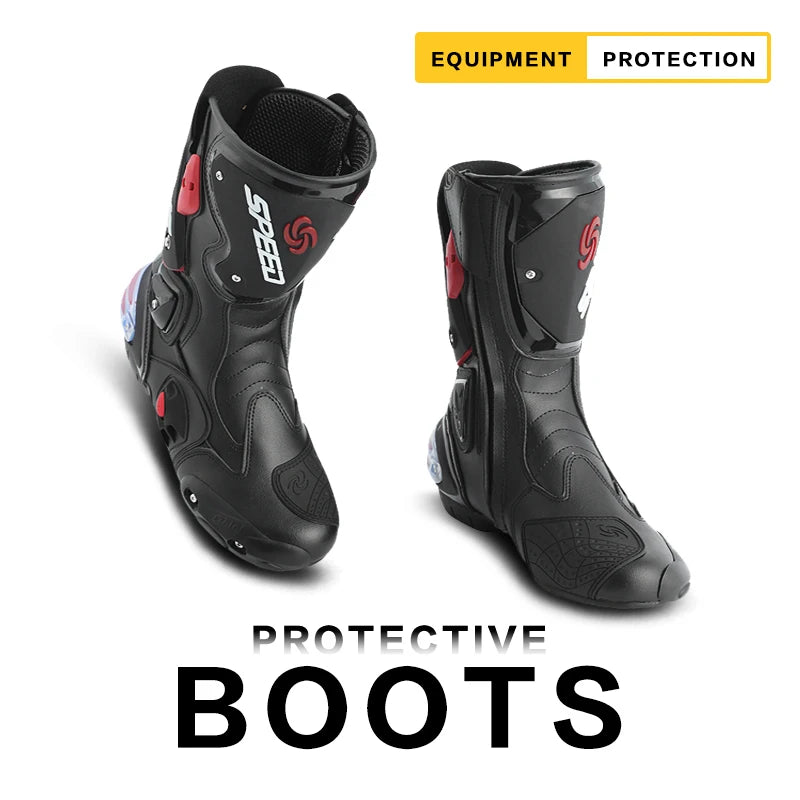 Leather Motorcycle Boots Rubber Outsole Unisex Ankle High