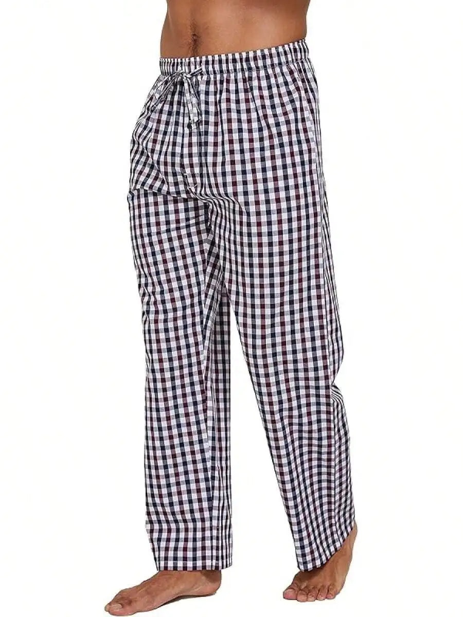 Mens 100% Cotton Plaid Woven Pajama Pants Sleep Lounge Pants