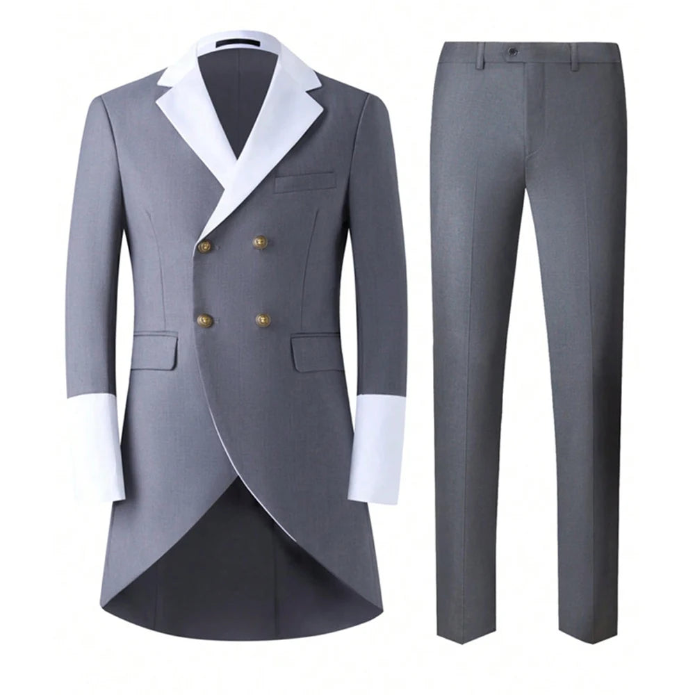 Classic Men Elegant Double Breasted Tailcoat Formal Suit