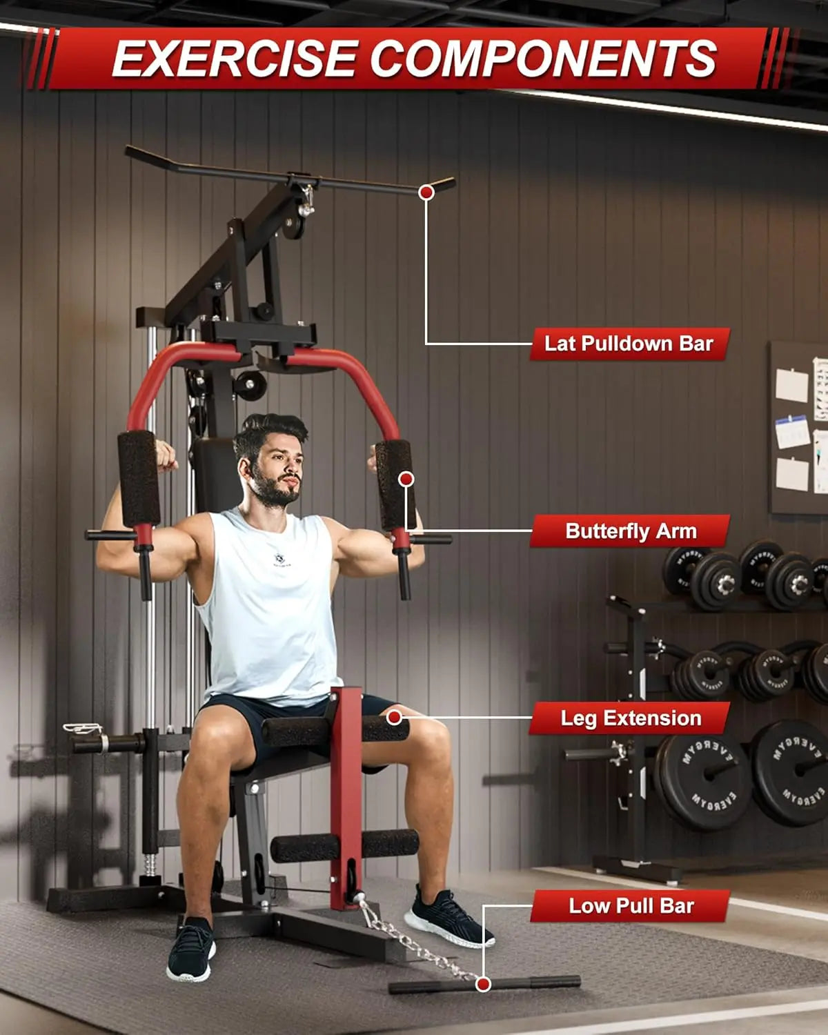 HiMISS Home Gym Machine Chest Press Lat Pulldown AllInOne