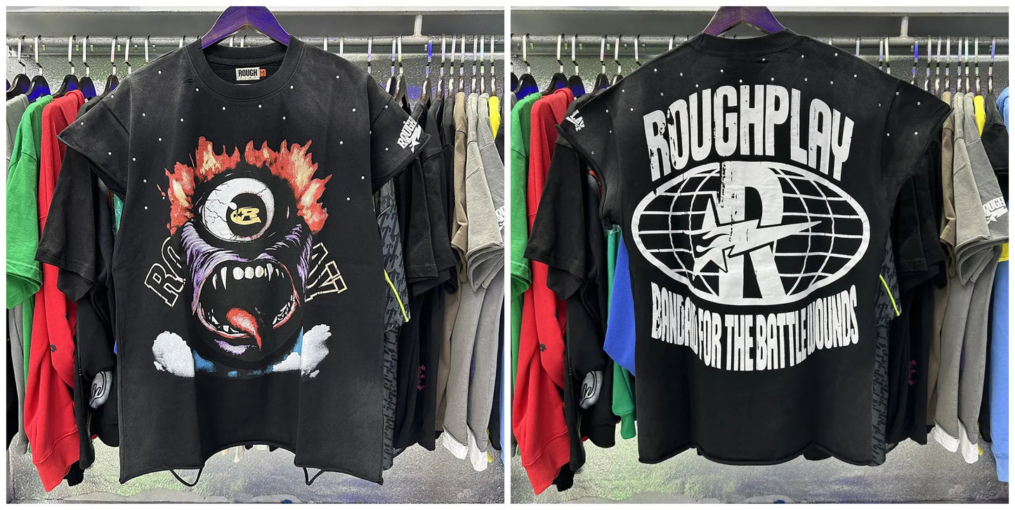 New Y2K Rough Play SoleBoy Vest T-shirts 100% cotton Men Women half Sleevless Pure Cotton American Retro Black Oversized T Shirt Street trendy T-shirt
