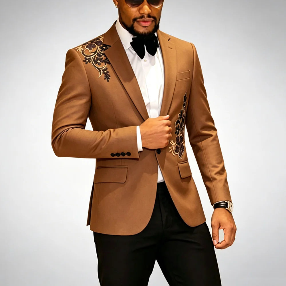 Men Tuxedo Jacket One Button Floral Blazer For Dinner Wedding