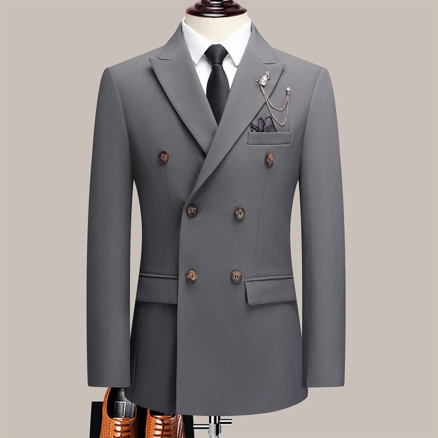 Men's Four Seasons Slim Fit Double Breasted Two-Piece Suit Lapel
