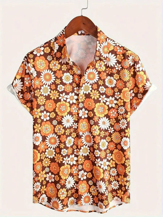 Retro Floral Hawaiian Shirt Men Short Sleeve Casual Summer Top