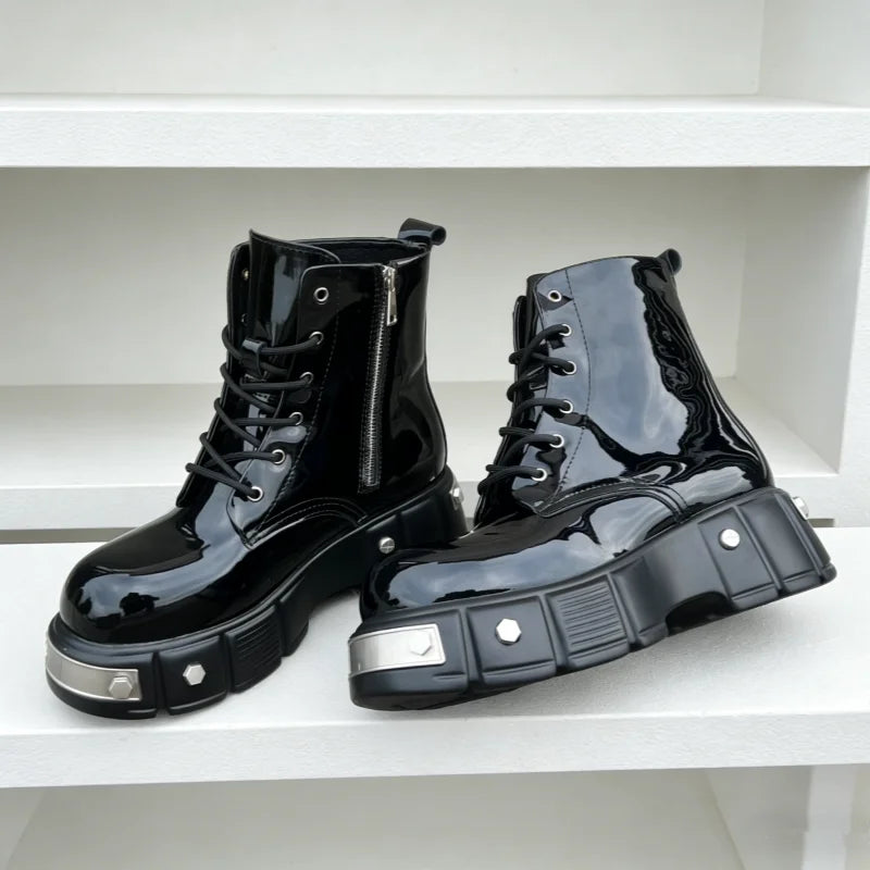 Men's Metal Decor Motorcycle Boots With Chunky Heel