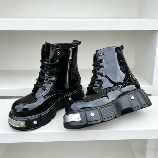 Men's Metal Decor Motorcycle Boots With Chunky Heel