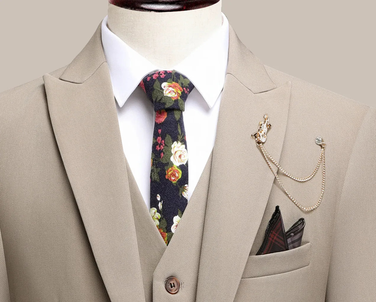 Men's Slim Three-Piece Suit With Notch Lapels For Weddings