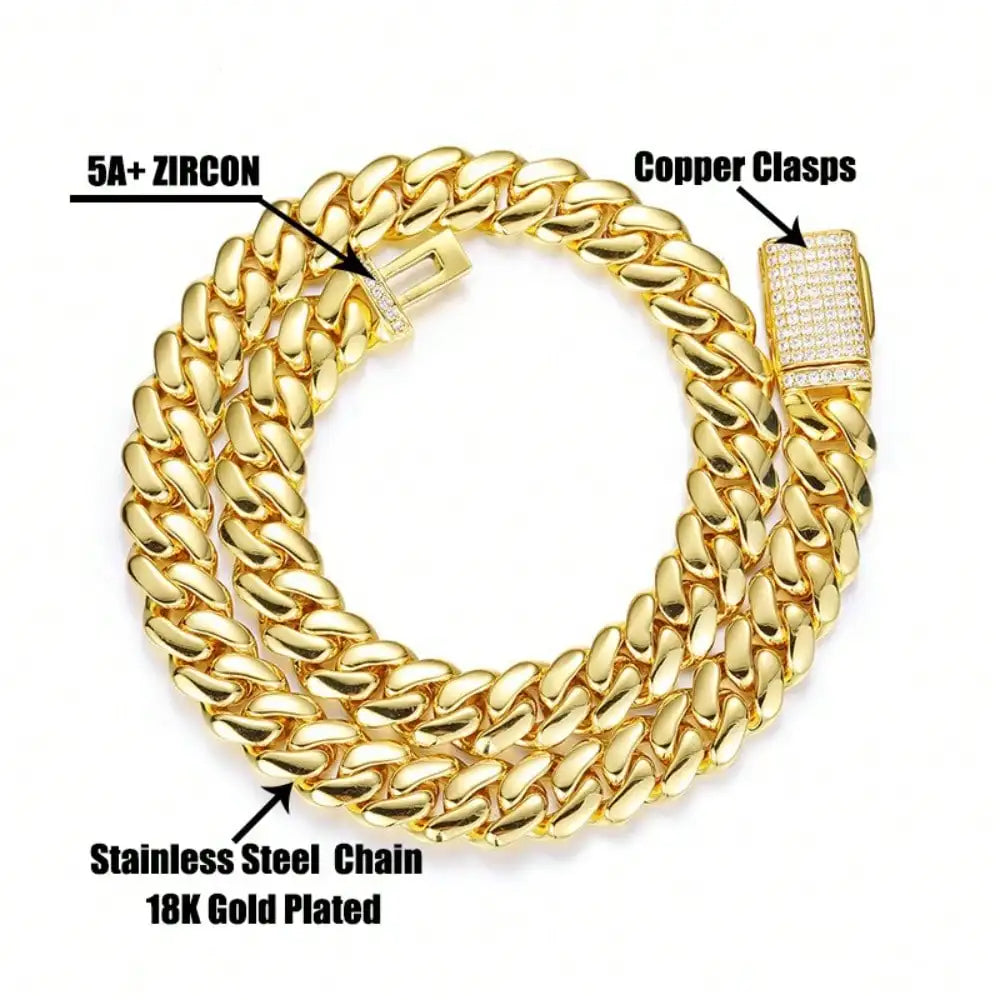 Hip Hop Bling Iced Out Gold-Plated Cuban Miami Link Necklace