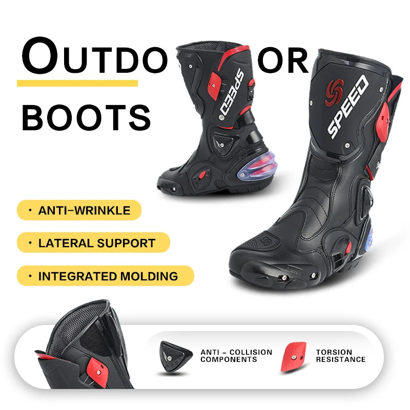 Leather Motorcycle Boots Rubber Outsole Unisex Ankle High