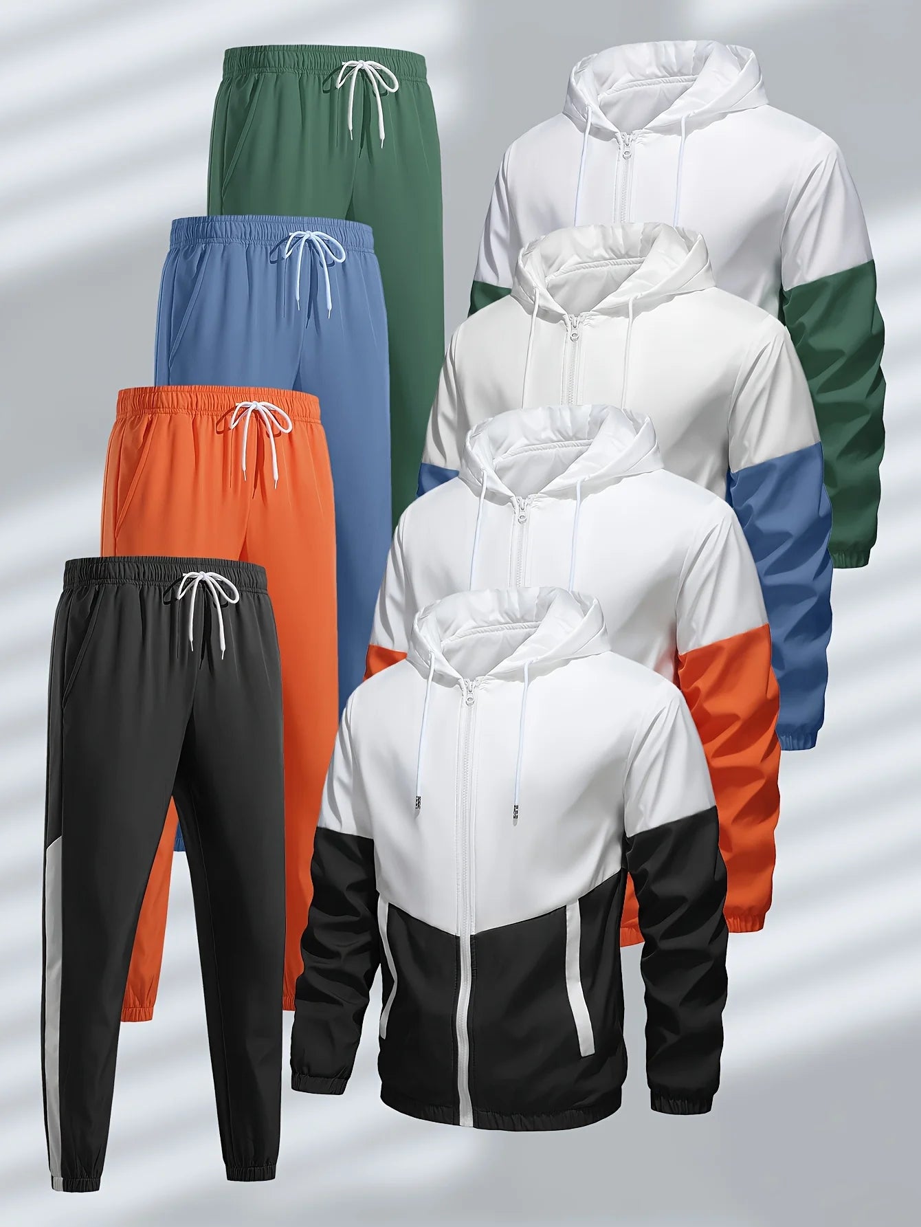 Men's Multifunctional Casual Suit Set With Zippers And Drawstring Pockets
