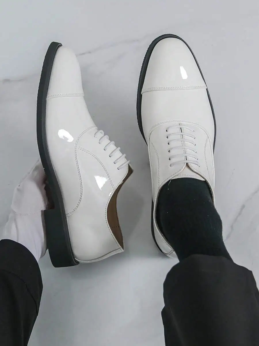 Patent Leather Oxford Derby Brogues For Men Wedding Formal Shoes