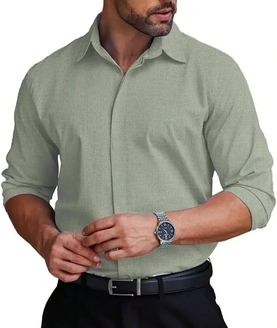 Mens Formal Dress Shirt Hidden Button Front Wrinkle Free Stretch Regular Fit