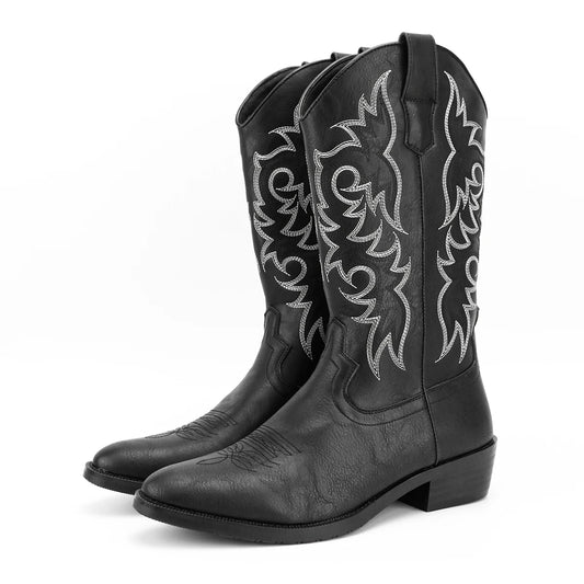 Mens Embroidered Western Desert Cowboy Boots PU Insole