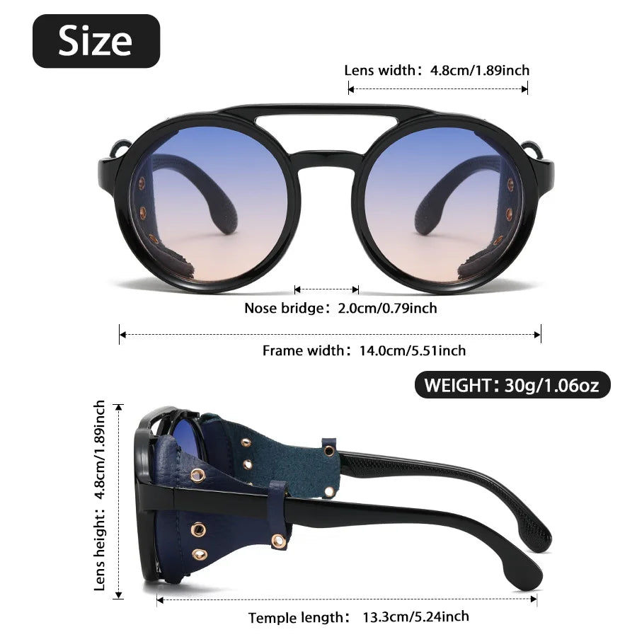 Retro Leather Round Sunglasses For Outdoor Sports UV400