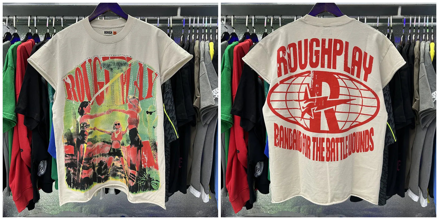 New Y2K Rough Play SoleBoy Vest T-shirts 100% cotton Men Women half Sleevless Pure Cotton American Retro Black Oversized T Shirt Street trendy T-shirt