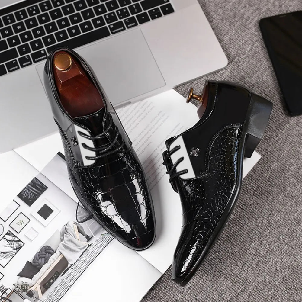 Mens Dress Shoes Oxford Derby Cracked Crocodile Stripe Pattern