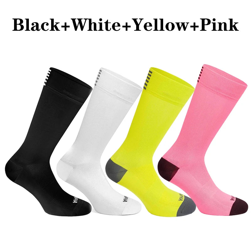 Men Cycling Socks Mesh Breathable Road Bike Socks 4 Pack