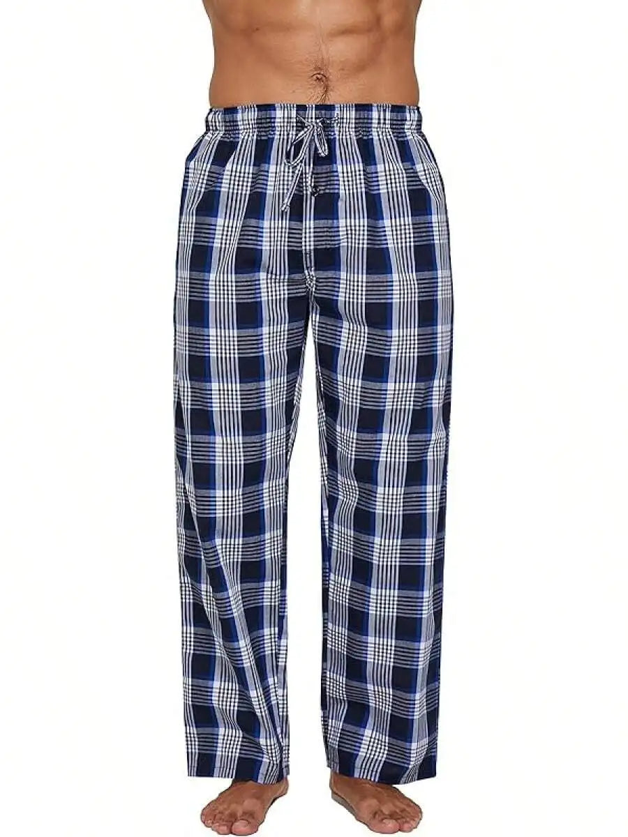 Mens 100% Cotton Plaid Woven Pajama Pants Sleep Lounge Pants