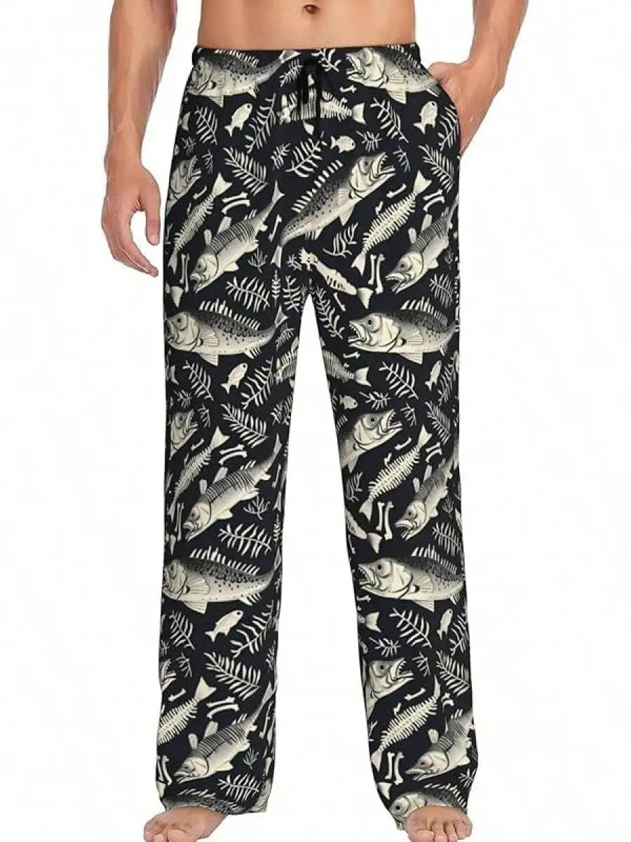Mens Banana Print Pajama Pants With Pockets Sleep Lounge Pants
