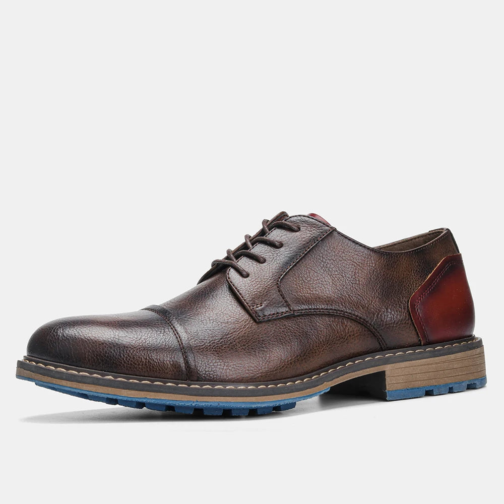 Hecrafted Retro Leather Cap Toe Oxford Mens Casual Shoes