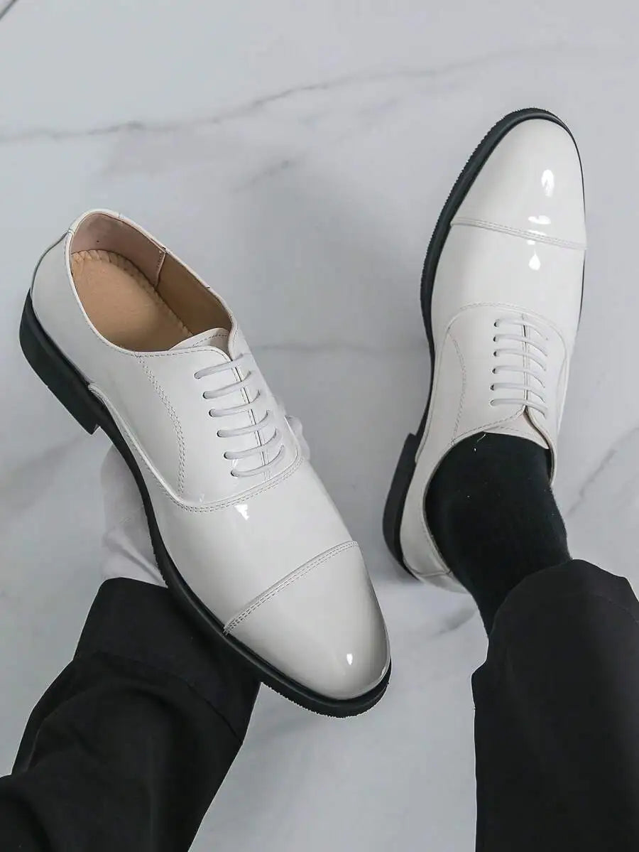 Patent Leather Oxford Derby Brogues For Men Wedding Formal Shoes