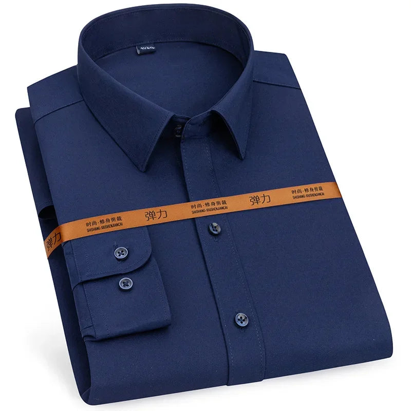Men's Slim Fit Dress Shirt Long Sleeve Easy Care Polyester