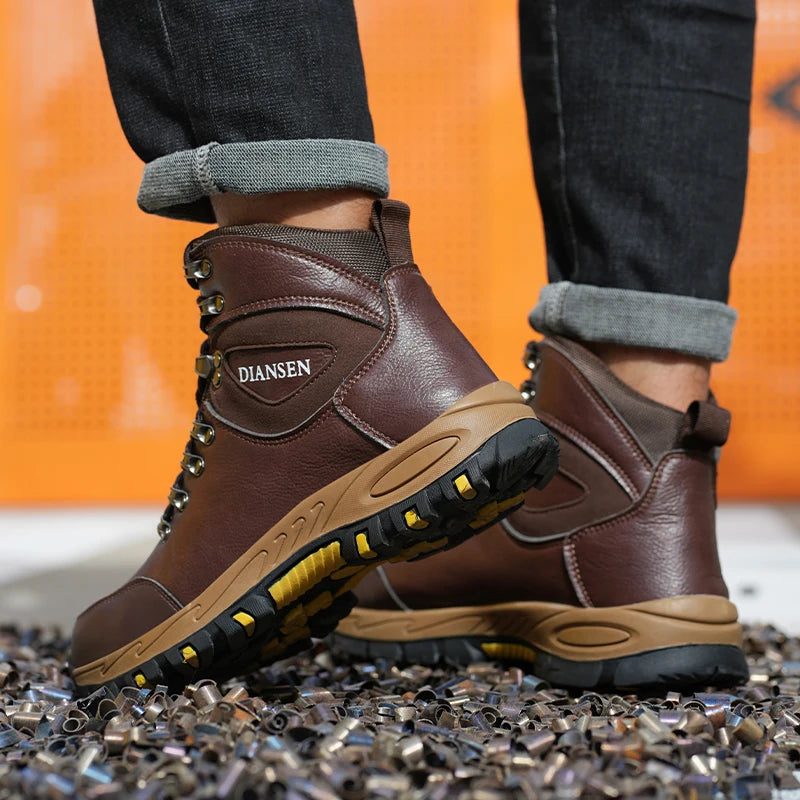 VEIGAR Waterproof Leather Work Boots for Men Indestructible Safety Shoes