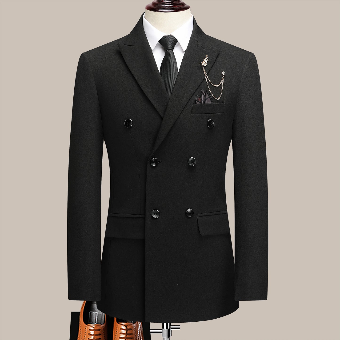 Men's Four Seasons Slim Fit Double Breasted Two-Piece Suit Lapel