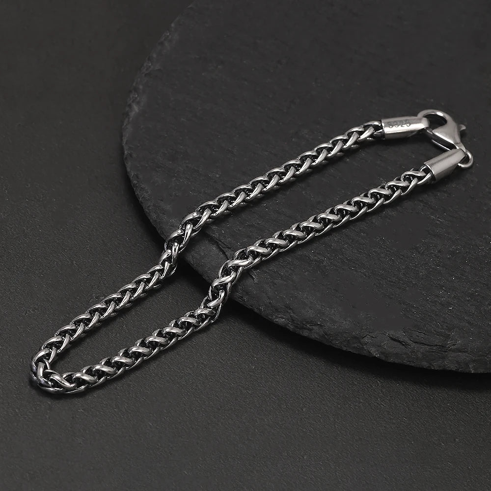 GQTorch 925 Sterling Silver Wheat Chain Bracelet For Men