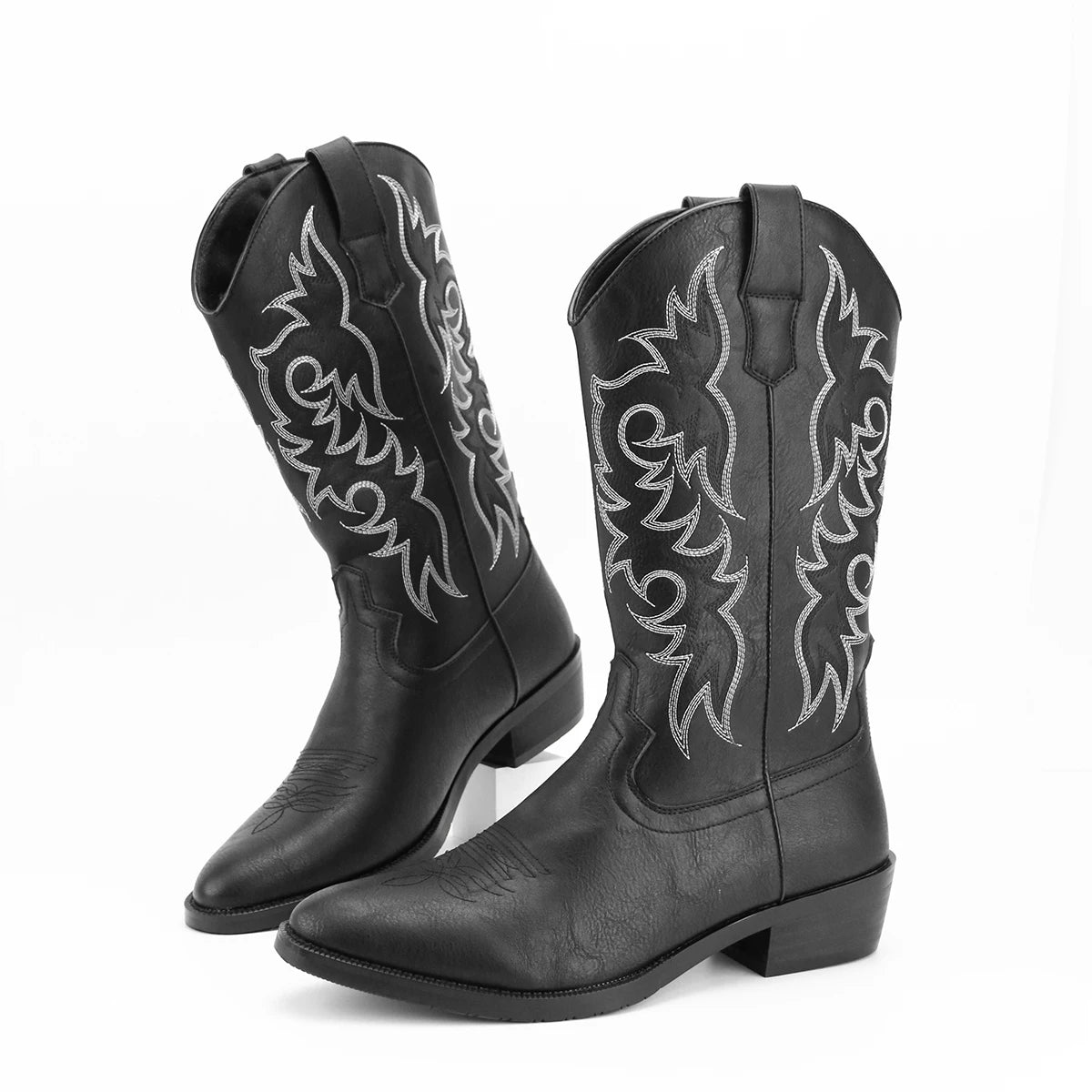 Mens Embroidered Western Desert Cowboy Boots PU Insole