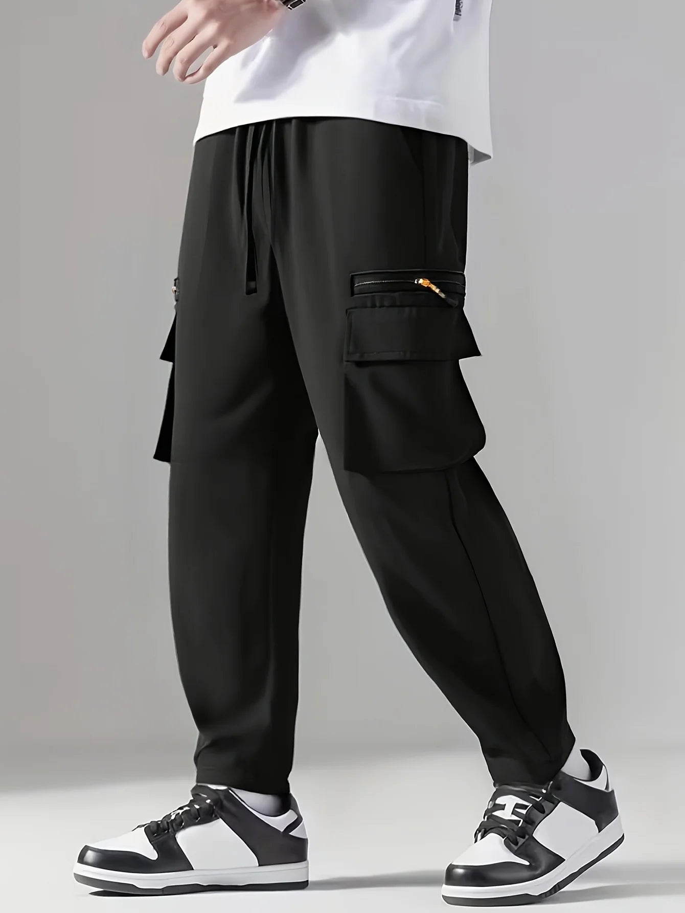6 pieces of men's regular outdoor pants, work pants, fashionable pants and sports pants, multi pocket drawstring elastic waist, casual pants