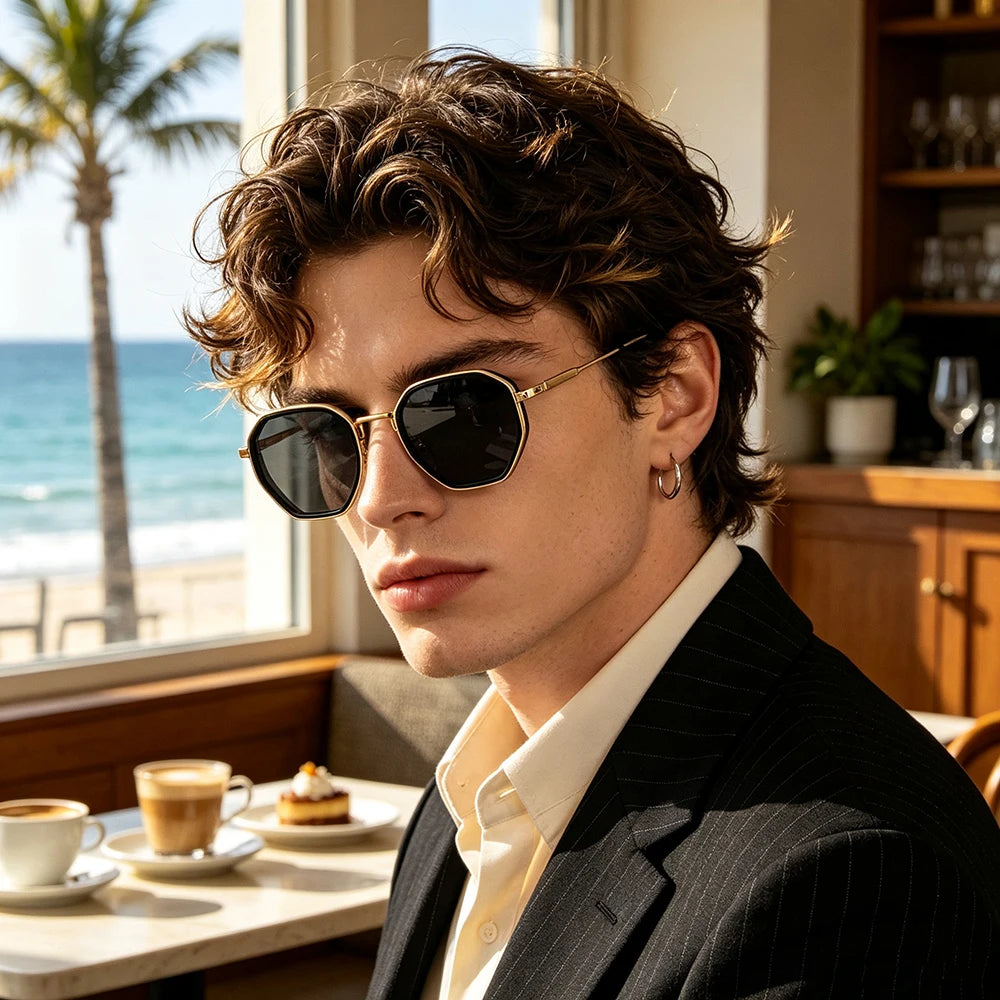 Yooske Classic Metal Polygon Sunglasses Featuring Uv400 Plastic Lenses