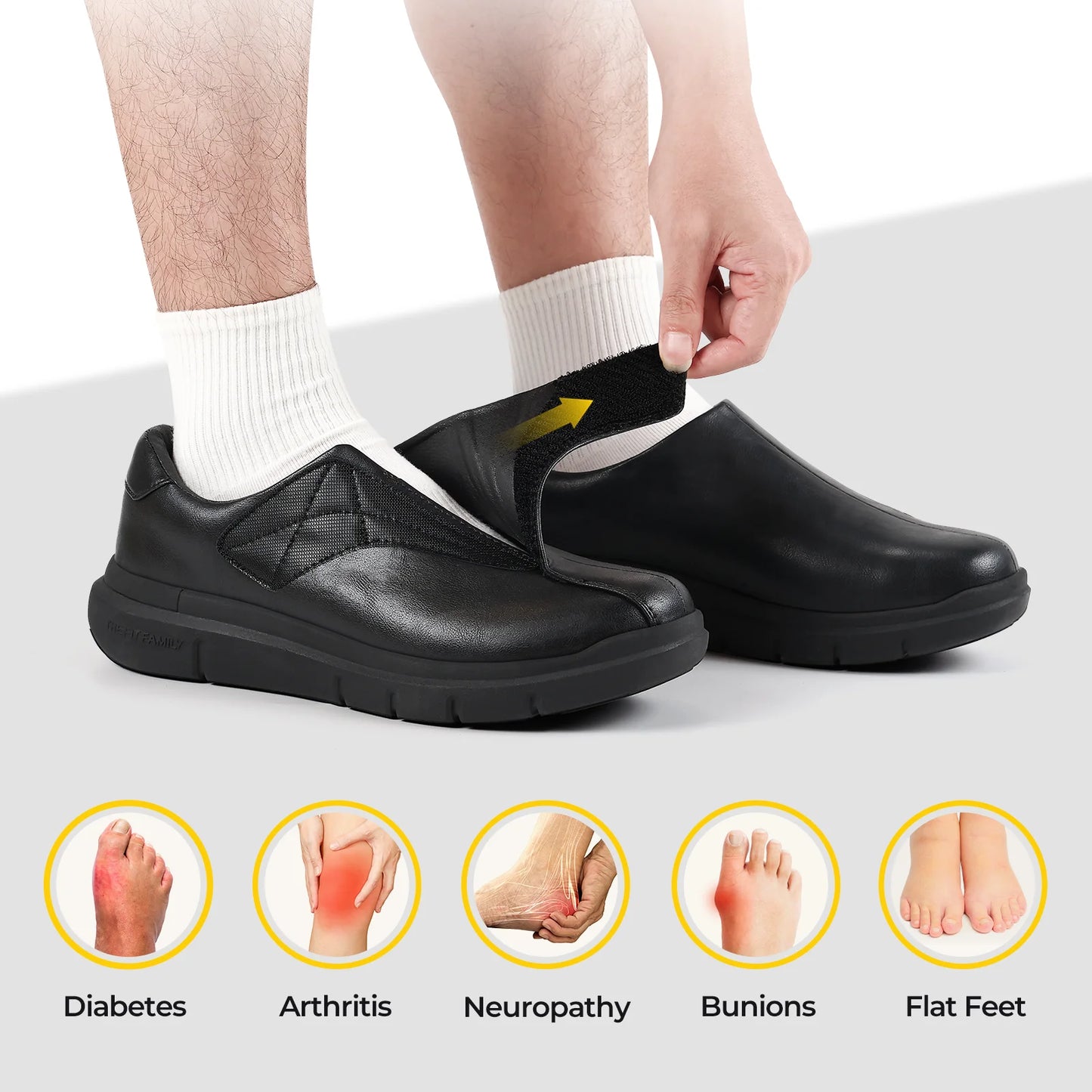 FitVille Diabetic Oxford Slip On Dress Shoes For Swollen Feet Adjustable Fit