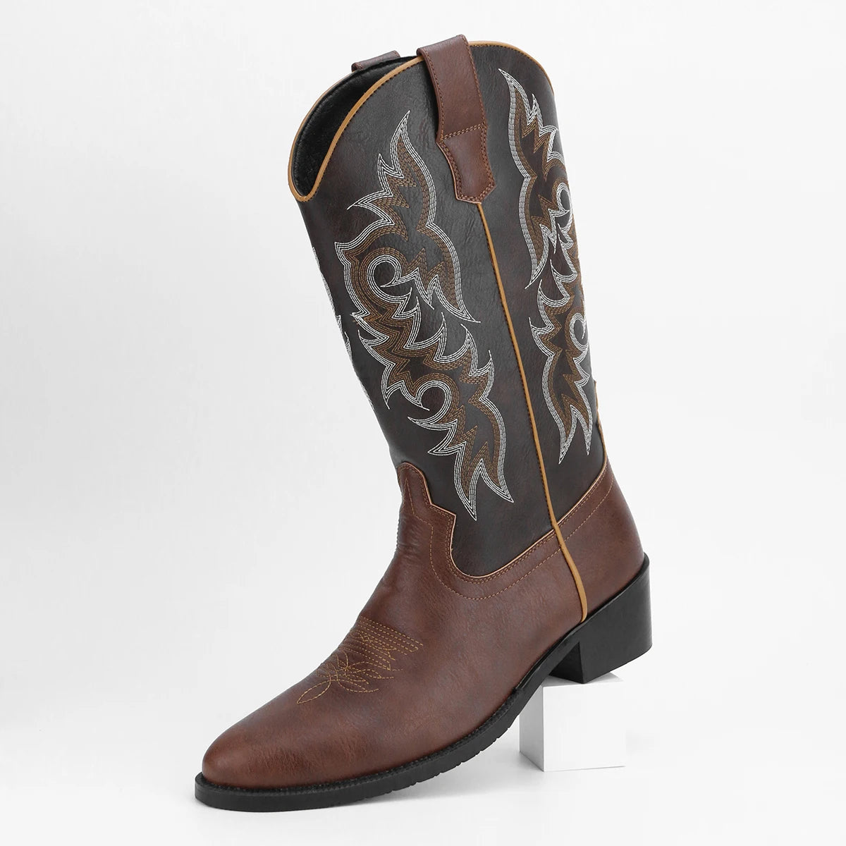 Mens Embroidered Western Desert Cowboy Boots PU Insole