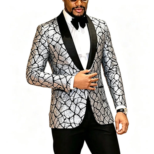 Men's Fitted Sequined Blazer With Satin Lapel For Formal Wear