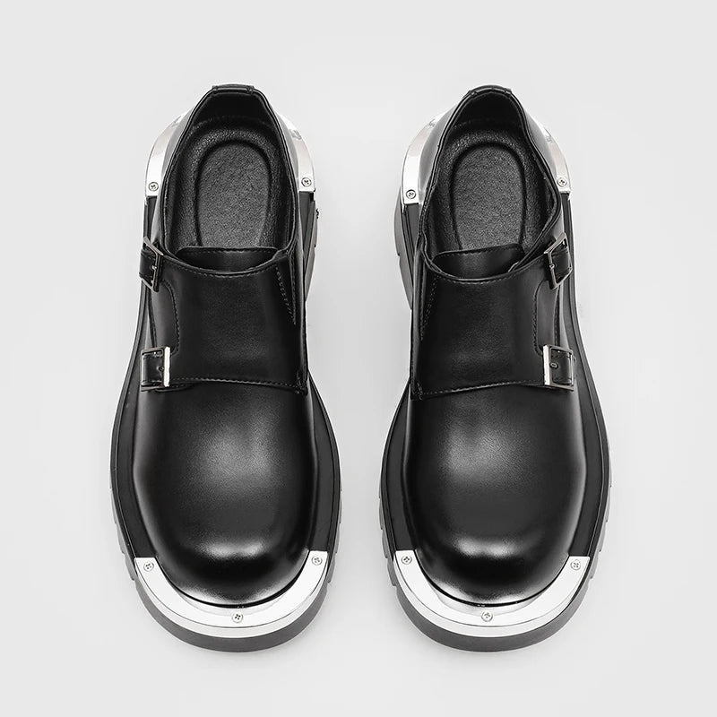 YUYIN OLOMM Men Derby Shoes Punk Style With Metal Decoration Height Increase