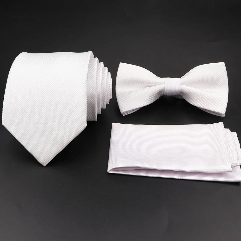 Polyester Slim Striped Tie Set With Bow Tie And Cufflinks For Groom