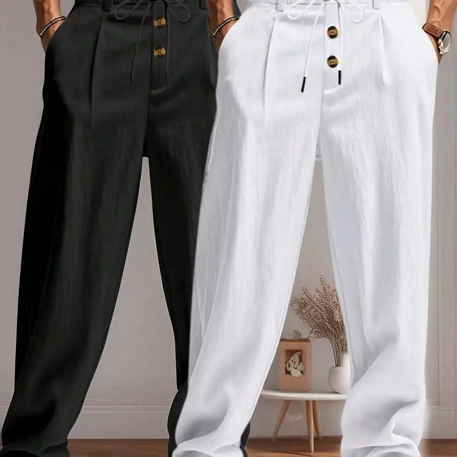 Men's Lightweight Linen Straight Leg Pants For Casual Beachwear