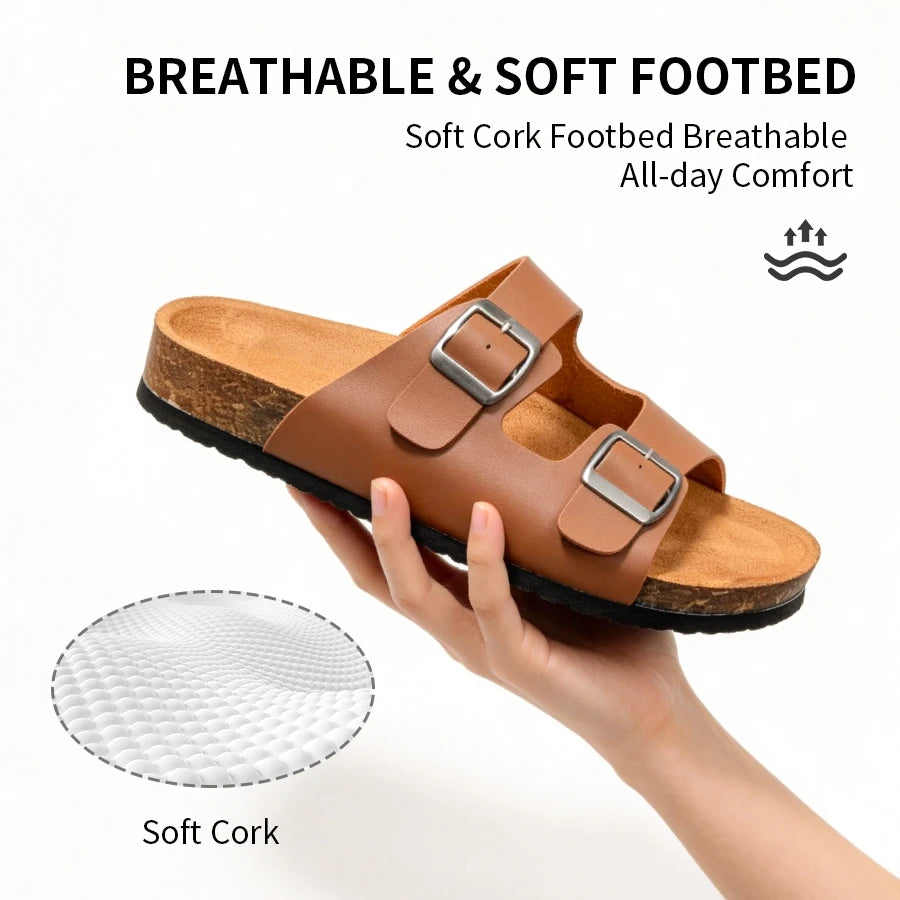 Mens Cork Sandals With Double Straps Beach Shoes For Comfort