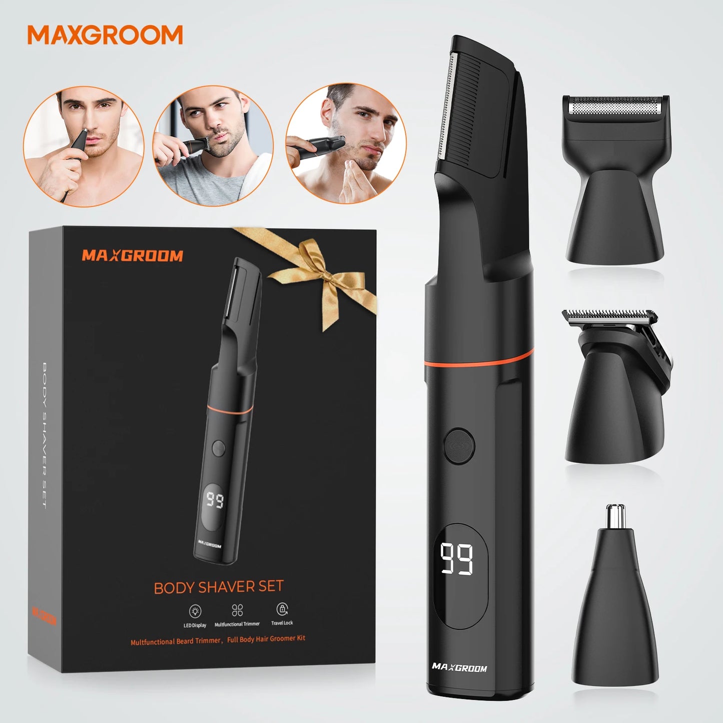 MAXGROOM 4 In 1 Body Hair Shaver Kit For Men Nose And Beard Trimmer Waterproof