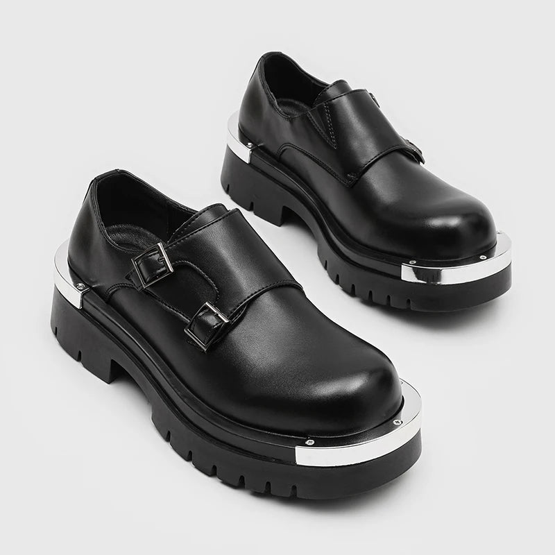 YUYIN OLOMM Men Derby Shoes Punk Style With Metal Decoration Height Increase