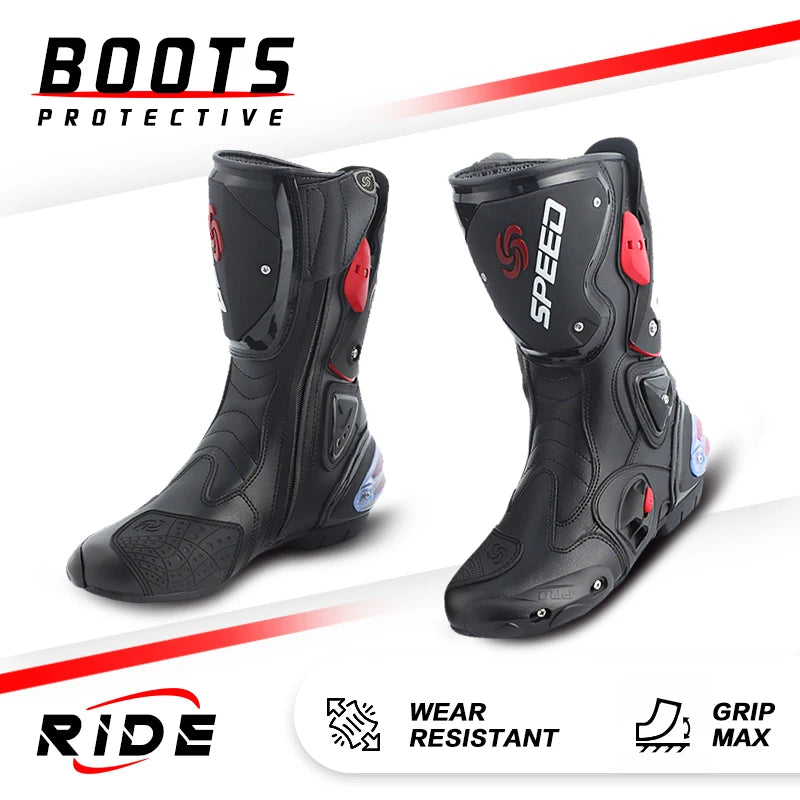 Leather Motorcycle Boots Rubber Outsole Unisex Ankle High