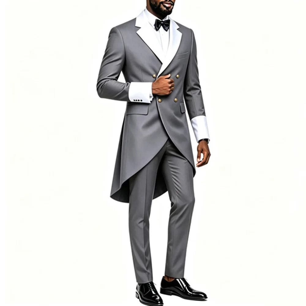 Classic Men Elegant Double Breasted Tailcoat Formal Suit