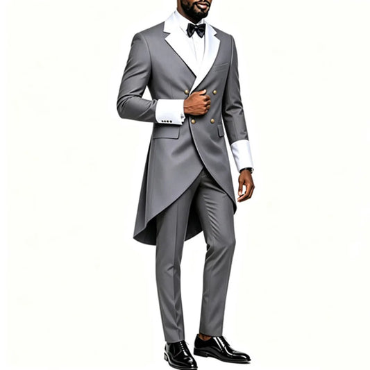 Classic Men Elegant Double Breasted Tailcoat Formal Suit
