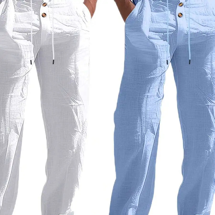 Men's Lightweight Linen Straight Leg Pants For Casual Beachwear