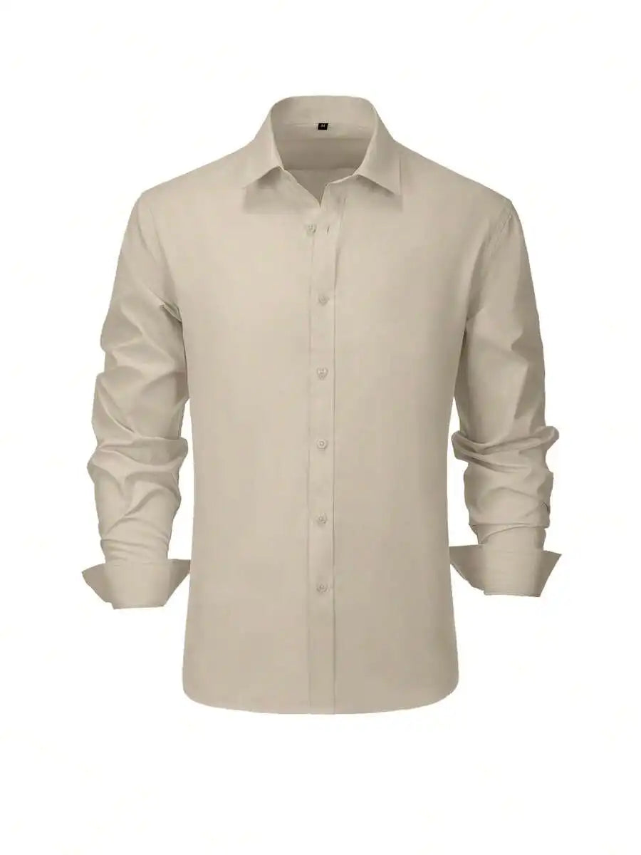 Men's Solid Color Dress Shirt Long Sleeve Turn Down Collar
